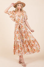 将图片加载到图库查看器，New Summer Floral Tie Waist Flutter Sleeve Tiered Dress – Graceful and Feminine Dress with Bohemian Charm and Flattering Tie Waist
