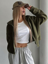 Load image into Gallery viewer, Stylish Zip-Up Long Sleeve Cropped Jacket Trendy &amp; Lightweight Outerwear for a Chic Look

