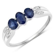 将图片加载到图库查看器，0.73 Carat Genuine Blue Sapphire and White Diamond 14K White Gold Ring
