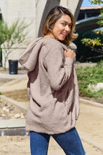 将图片加载到图库查看器，Women Full Size Teddy Hooded Jacket with Pockets Cozy Casual Jacket Comfortable Women Jacket
