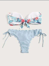 Load image into Gallery viewer, Beach Bikini Woman Lace Up Tie Strapless Leopard Swimsuit  Women's Halter Bikini V Cut Bottom Lace Up Two Piece Swimsuits Female Push Up Ruffled Bow Bathing Suit Thong Swimwear
