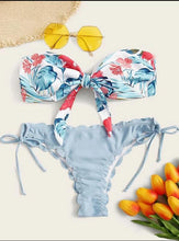 Load image into Gallery viewer, Beach Bikini Woman Lace Up Tie Strapless Leopard Swimsuit  Women's Halter Bikini V Cut Bottom Lace Up Two Piece Swimsuits Female Push Up Ruffled Bow Bathing Suit Thong Swimwear
