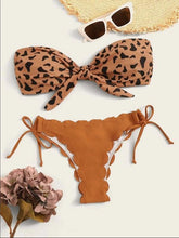 Load image into Gallery viewer, Beach Bikini Woman Lace Up Tie Strapless Leopard Swimsuit  Women's Halter Bikini V Cut Bottom Lace Up Two Piece Swimsuits Female Push Up Ruffled Bow Bathing Suit Thong Swimwear
