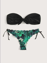 Load image into Gallery viewer, Beach Bikini Woman Lace Up Tie Strapless Leopard Swimsuit  Women's Halter Bikini V Cut Bottom Lace Up Two Piece Swimsuits Female Push Up Ruffled Bow Bathing Suit Thong Swimwear
