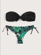 Load image into Gallery viewer, Beach Bikini Woman Lace Up Tie Strapless Leopard Swimsuit  Women's Halter Bikini V Cut Bottom Lace Up Two Piece Swimsuits Female Push Up Ruffled Bow Bathing Suit Thong Swimwear
