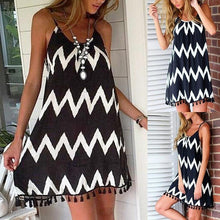 Load image into Gallery viewer, Beach Cover Ups Stripe Bikini Cover Up For Women With Tassel Summer Beach Dress  Women Summer Casual Swing T Shirt Dresses Beach Cover Up Loose Dress  Ladies Swimsuit Plus Size Beachwear

