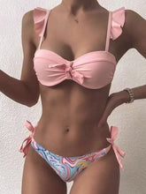 将图片加载到图库查看器，Beautiful Floral Push Up Women Bikini Push Up Bathing Suits Tie Knot Cute Ruffle Two Piece Swimsuits Swimsuit Female Swimwear Bra Cup Bikini Set High Cut Bathing Suit For Summer
