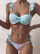 将图片加载到图库查看器，Beautiful Floral Push Up Women Bikini Push Up Bathing Suits Tie Knot Cute Ruffle Two Piece Swimsuits Swimsuit Female Swimwear Bra Cup Bikini Set High Cut Bathing Suit For Summer
