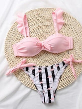 将图片加载到图库查看器，Beautiful Floral Push Up Women Bikini Push Up Bathing Suits Tie Knot Cute Ruffle Two Piece Swimsuits Swimsuit Female Swimwear Bra Cup Bikini Set High Cut Bathing Suit For Summer
