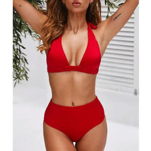 Load image into Gallery viewer, Beautiful Multicolored Women High Waist Bikini Swimwear Women Halter Push Up Bikini Set Swimsuit Women's Flower Print Bikini High Waist Beach Swimsuits Sporty Two Piece Bathing Suit Female Beach Wear Bathing Suit
