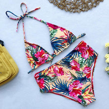 Load image into Gallery viewer, Beautiful Multicolored Women High Waist Bikini Swimwear Women Halter Push Up Bikini Set Swimsuit Women's Flower Print Bikini High Waist Beach Swimsuits Sporty Two Piece Bathing Suit Female Beach Wear Bathing Suit
