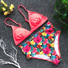 Load image into Gallery viewer, Beautiful Multicolored Women High Waist Bikini Swimwear Women Halter Push Up Bikini Set Swimsuit Women's Flower Print Bikini High Waist Beach Swimsuits Sporty Two Piece Bathing Suit Female Beach Wear Bathing Suit
