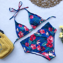 Load image into Gallery viewer, Beautiful Multicolored Women High Waist Bikini Swimwear Women Halter Push Up Bikini Set Swimsuit Women's Flower Print Bikini High Waist Beach Swimsuits Sporty Two Piece Bathing Suit Female Beach Wear Bathing Suit
