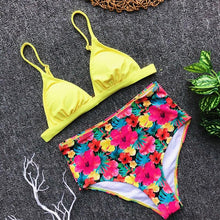 Load image into Gallery viewer, Beautiful Multicolored Women High Waist Bikini Swimwear Women Halter Push Up Bikini Set Swimsuit Women's Flower Print Bikini High Waist Beach Swimsuits Sporty Two Piece Bathing Suit Female Beach Wear Bathing Suit
