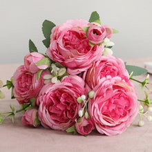 Load image into Gallery viewer, Beautiful Rose Peony Artificial Silk Eucalyptus Fake Flowers Small bouquet Flores Home Party Spring Wedding Decoration Artificial Silk Rose Flower Bouquet Lifelike Fake Rose for Wedding Home Party Decoration Event Gift
