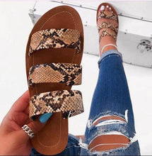 Load image into Gallery viewer, Beautiful Style Sandals Snake Print Flat Slippers Women Shoes Casual Flat Sandals Three Strap Slide Sandals Open Toe Flat Sandals Strappy Slides Sandals Open Toe Summer Sandals
