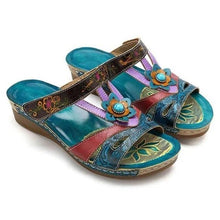 将图片加载到图库查看器，Beautiful Women Sandals Ethnic Flower Summer Shoes Casual Beach Shoes Flip Flop Platform Sandals Slip On Mules Slide Shoes Wide With Platform Sandals With Flower Casual Loafers Shoes
