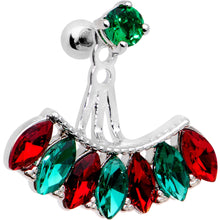 将图片加载到图库查看器，1/4 Red Green Gem Holiday Fan Dangle Cartilage Tragus Piercing
