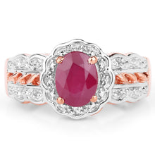 Load image into Gallery viewer, 14K Rose Gold Plated 1.67 Carat Glass Filled Ruby and White Topaz .925 Sterling Silver Ring
