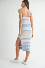 Load image into Gallery viewer, Multi Color Striped Front Cutout Knit Midi Dress For Women – Vibrant Striped Bodycon Dress, Cutout Knit Dress, Stylish Summer Midi Dress, Trendy Statement Dress
