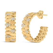 将图片加载到图库查看器，14K Yellow Gold Plated .925 Sterling Silver 3/8 Cttw Diamond Pave Pear Link J Hoop Earrings (H-I Color, I1-I2 Clarity)
