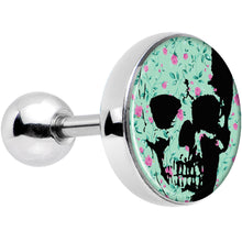 Load image into Gallery viewer, Green Pink Floral Skull Tragus Cartilage Earring
