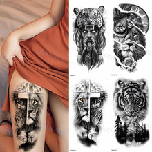 将图片加载到图库查看器，Big Tiger Lion Waterproof Temporary Sticker Tattoo Arm Legs Fake Tattoo Stickers For Adults Realistic Luxury Design For Mens Womens
