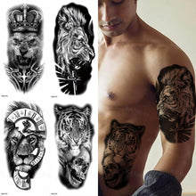 将图片加载到图库查看器，Big Tiger Lion Waterproof Temporary Sticker Tattoo Arm Legs Fake Tattoo Stickers For Adults Realistic Luxury Design For Mens Womens
