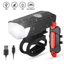 Load image into Gallery viewer, Bike Bicycle Light USB LED Rechargeable Set Mountain Cycle Front Back Headlight Lamp Flashlight USB Rechargeable Bike Light Set Bike Headlight Tail Light For Night Riding
