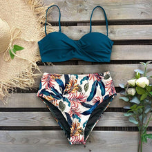 将图片加载到图库查看器，Bikini Female Swimsuit Women Swimwear Push Up Bikinis Set High Waist Swimming Suits Two Piece Set Women Swimsuit Solid Printed Bikini Push-Up Pad Swimwear Set Beachwear Ruffled Bathing Suit
