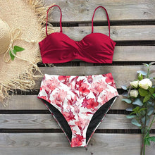 将图片加载到图库查看器，Bikini Female Swimsuit Women Swimwear Push Up Bikinis Set High Waist Swimming Suits Two Piece Set Women Swimsuit Solid Printed Bikini Push-Up Pad Swimwear Set Beachwear Ruffled Bathing Suit
