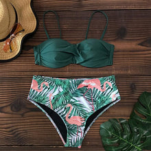 将图片加载到图库查看器，Bikini Female Swimsuit Women Swimwear Push Up Bikinis Set High Waist Swimming Suits Two Piece Set Women Swimsuit Solid Printed Bikini Push-Up Pad Swimwear Set Beachwear Ruffled Bathing Suit
