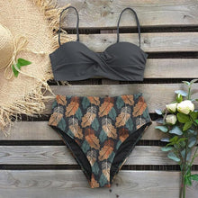 将图片加载到图库查看器，Bikini Female Swimsuit Women Swimwear Push Up Bikinis Set High Waist Swimming Suits Two Piece Set Women Swimsuit Solid Printed Bikini Push-Up Pad Swimwear Set Beachwear Ruffled Bathing Suit

