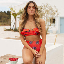 将图片加载到图库查看器，Bikini Female Swimsuit Women Swimwear Push Up Bikinis Set High Waist Swimming Suits Two Piece Set Women Swimsuit Solid Printed Bikini Push-Up Pad Swimwear Set Beachwear Ruffled Bathing Suit
