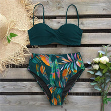 将图片加载到图库查看器，Bikini Female Swimsuit Women Swimwear Push Up Bikinis Set High Waist Swimming Suits Two Piece Set Women Swimsuit Solid Printed Bikini Push-Up Pad Swimwear Set Beachwear Ruffled Bathing Suit
