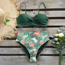 将图片加载到图库查看器，Bikini Female Swimsuit Women Swimwear Push Up Bikinis Set High Waist Swimming Suits Two Piece Set Women Swimsuit Solid Printed Bikini Push-Up Pad Swimwear Set Beachwear Ruffled Bathing Suit
