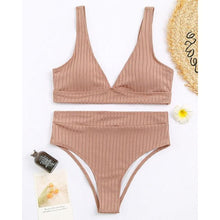 Load image into Gallery viewer, Bikini High Waist Swimwear Women's Swimsuits Push Up Ribbed Bathing Suits Black V-Neck Bikinis Set  High Waist Tummy Control Bathing Suits For Women Deep V Neck Black Comfortable Beachwear
