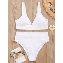 Load image into Gallery viewer, Bikini High Waist Swimwear Women's Swimsuits Push Up Ribbed Bathing Suits Black V-Neck Bikinis Set  High Waist Tummy Control Bathing Suits For Women Deep V Neck Black Comfortable Beachwear
