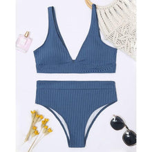 Load image into Gallery viewer, Bikini High Waist Swimwear Women's Swimsuits Push Up Ribbed Bathing Suits Black V-Neck Bikinis Set  High Waist Tummy Control Bathing Suits For Women Deep V Neck Black Comfortable Beachwear
