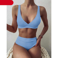 Load image into Gallery viewer, Bikini High Waist Swimwear Women's Swimsuits Push Up Ribbed Bathing Suits Black V-Neck Bikinis Set  High Waist Tummy Control Bathing Suits For Women Deep V Neck Black Comfortable Beachwear
