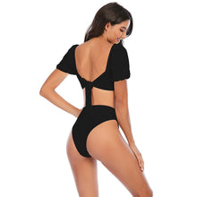 Load image into Gallery viewer, Bikini New 2 Piece Women Swimsuit Women's High Waist Bikini Set Fashion Puff Sleeve Swimwear Set Bathing Suits Solid Color Short Puff Sleeve Summer High Waist Cut Backless Bathing Suit Beachwear
