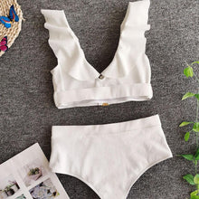 Load image into Gallery viewer, Bikini New 2 Piece Women Swimsuit Women's High Waist Bikini Set Fashion Puff Sleeve Swimwear Set Bathing Suits Solid Color Short Puff Sleeve Summer High Waist Cut Backless Bathing Suit Beachwear
