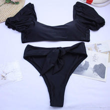 Load image into Gallery viewer, Bikini New 2 Piece Women Swimsuit Women's High Waist Bikini Set Fashion Puff Sleeve Swimwear Set Bathing Suits Solid Color Short Puff Sleeve Summer High Waist Cut Backless Bathing Suit Beachwear
