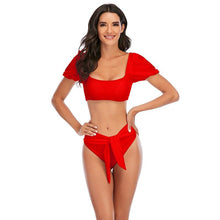 Load image into Gallery viewer, Bikini New 2 Piece Women Swimsuit Women's High Waist Bikini Set Fashion Puff Sleeve Swimwear Set Bathing Suits Solid Color Short Puff Sleeve Summer High Waist Cut Backless Bathing Suit Beachwear
