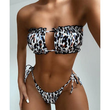 将图片加载到图库查看器，Bikini  Pleated Swimsuit Female Swimwear Women's  Ruffle Tie Side Bikini Set High Cut Strapless Padded Solid Bathing Suit Women Mini Thong Bikini Set Bather Swimming Beachwear For Bathing Suit
