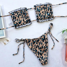 将图片加载到图库查看器，Bikini  Pleated Swimsuit Female Swimwear Women's  Ruffle Tie Side Bikini Set High Cut Strapless Padded Solid Bathing Suit Women Mini Thong Bikini Set Bather Swimming Beachwear For Bathing Suit
