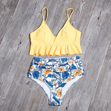 Load image into Gallery viewer, Bikini Push Up Summer Floral Swimwear Sport Women Plus Size Swimming Suit For Women  Women Bikini Set Ruffle Two Piece Swimsuit Flounce Push Up Cutout Swimwear Bathing Suits Swimsuit High Waist Bikini Set

