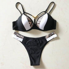 将图片加载到图库查看器，Bikini Push Up Swimsuit Female Swimwear Women Two-pieces Bikini set Bra Cup Bather Bathing Suit Swim Lady Triangle Bikini T-Back 2 Pieces Bandeau Swimsuit V Neck Swimwear Halter Push Up Bathing Suit
