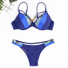 将图片加载到图库查看器，Bikini Push Up Swimsuit Female Swimwear Women Two-pieces Bikini set Bra Cup Bather Bathing Suit Swim Lady Triangle Bikini T-Back 2 Pieces Bandeau Swimsuit V Neck Swimwear Halter Push Up Bathing Suit
