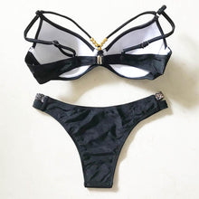 将图片加载到图库查看器，Bikini Push Up Swimsuit Female Swimwear Women Two-pieces Bikini set Bra Cup Bather Bathing Suit Swim Lady Triangle Bikini T-Back 2 Pieces Bandeau Swimsuit V Neck Swimwear Halter Push Up Bathing Suit
